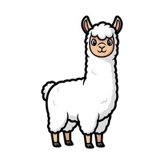 Obraz premium Cute Cartoon Llama Illustration White Background.