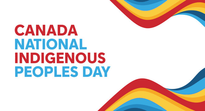 Canada National Indigenous Peoples Day text with colorful wavy abstract background.