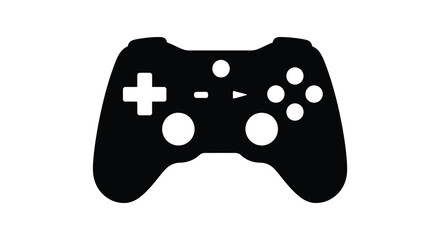 A minimalist black silhouette depicts a modern video game controller showcasing its button and joystick layout high quality © Kuntol02