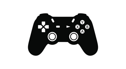 A stark black silhouette showcases a modern gamepad controller highlighting its buttons directional pad and grips high quality © Kuntol02