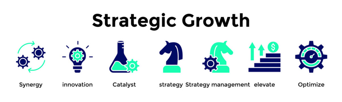 Strategic Growth Banner Web Icon Vector Illustration Concept For Synergy, Innovation, Catalyst, Strategy, Strategy Management, Elevate, Optimize
