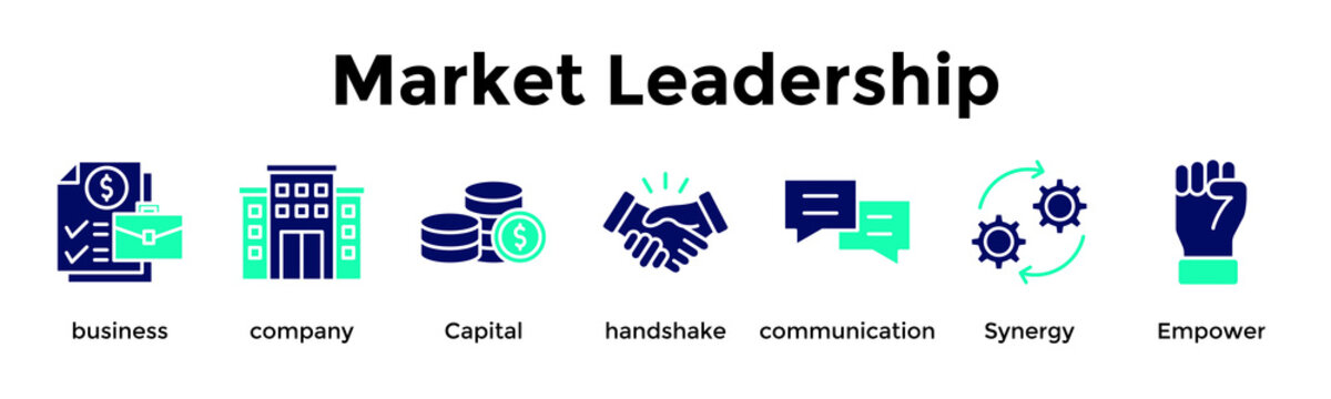 Market Leadership Banner Web Icon Vector Illustration Concept For Business, Company, Capital, Handshake, Communication, Synergy, Empower