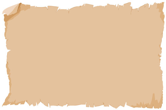 Vieux parchemin brun avec bords d&eacute;chir&eacute;s et coins enroul&eacute;s, isol&eacute; sur fond blanc transparent