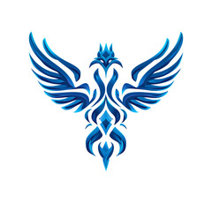 Obraz premium Majestic blue phoenix emblem with spread wings and ornate details isolated on transparent background