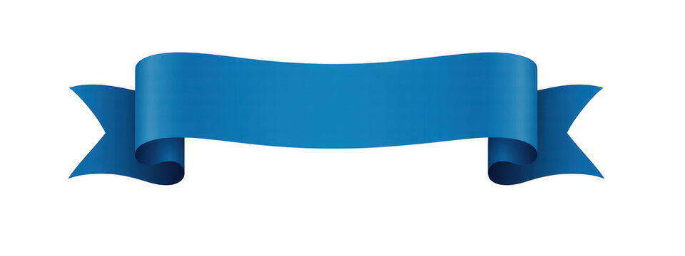 Blue ribbon banner with curled ends isolated on a transparent background