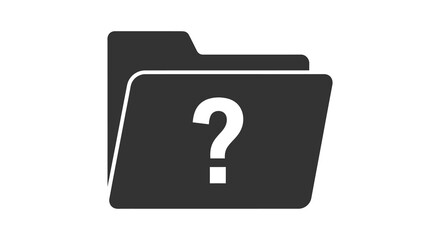 A minimalistic depiction of two black folder icons stacked one obscuring the other featuring a white question mark