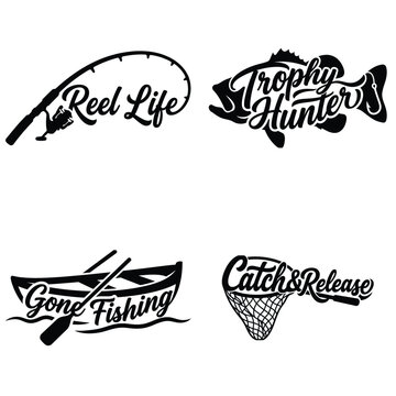Fishing logo set with reel life, trophy hunter, gone fishing and catch and release badges