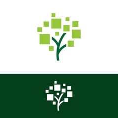 Creative tree tech logo design illustration. Inspiration vector symbol abstract tree with technology system connections design
