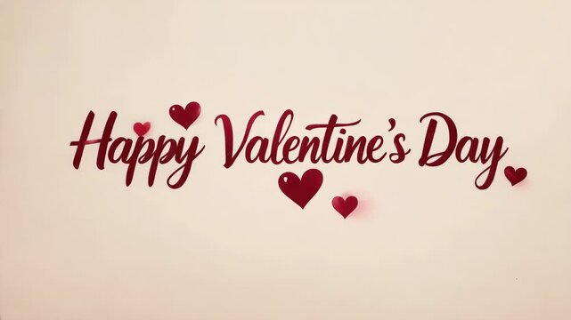 Red Script Happy Valentines Day Text Overlay with Floating Hearts Romantic Celebration Greeting Background
