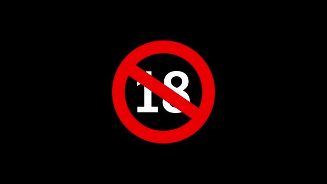 18 plus icon sign animation on dark background. Under 18 sign warning symbol. Over 18 only censored. eighteen age older. 4K animation. 4k... 18