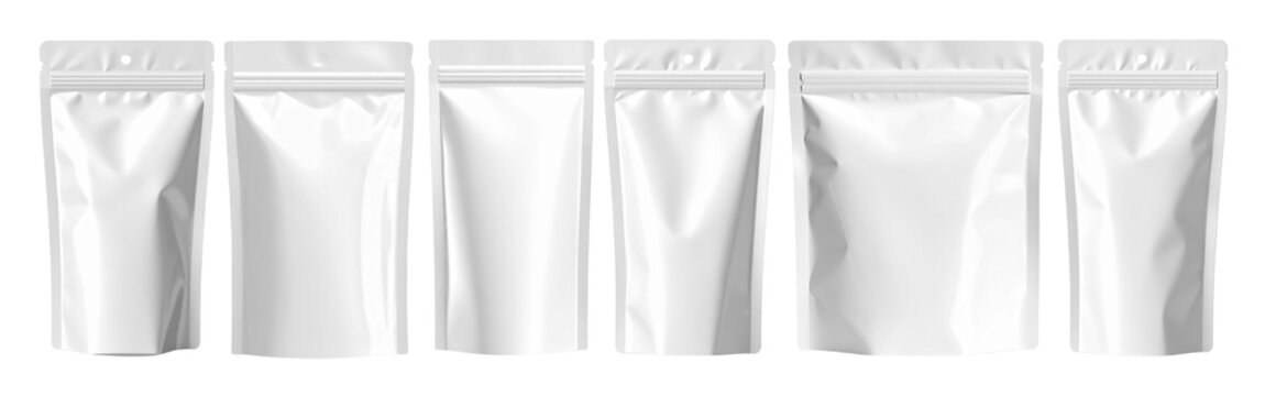 Collection of Doypack with resealable zip lock flexible packaging, Set of png on transparent background