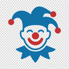 Naklejka premium Colorful jester face with blue hat and red nose smiling
