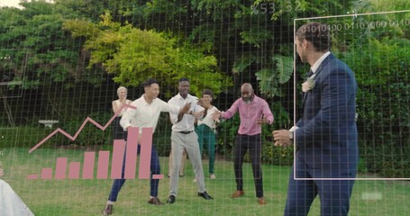 Reaching guests reacting toward tossed bouquet on lawn, navy suit pin, white dress hem, AR overlay © vectorfusionart