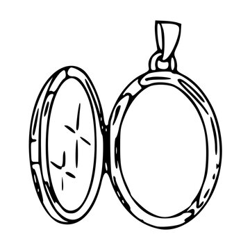 classic oval picture locket sketch - antique jewelry concept