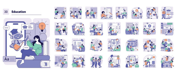 Vector Illustration of AI in Education with Robot Interaction