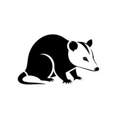 Fototapeta premium Sitting opossum silhouette in black and white