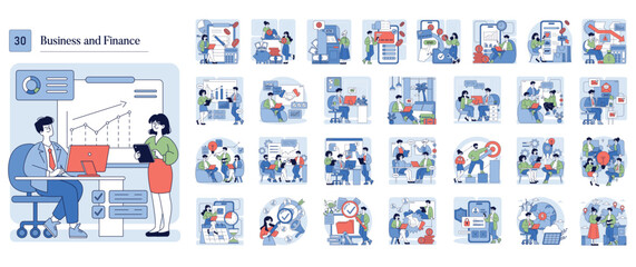 Business Meeting and Data Analysis Vector Illustration