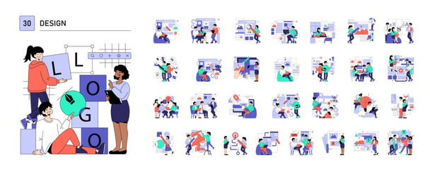 Collaborative Logo Design Vector Illustration Set