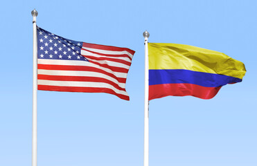 Flag USA and Colombia isolated on sky background