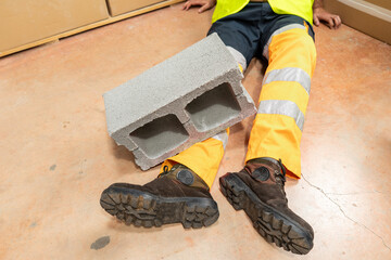 A construction worker was injured in an accident when a brick fell on his leg at a building under construction.