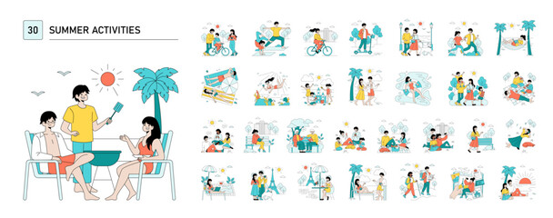 Summer Activities Vector Illustration with Happy People