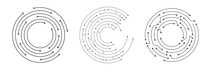Circuit board texture, circle line dots connection set. Electronic motherboard illustration. data, electrical board, cpu. Innovative Electronic Network. Technology background, design elements