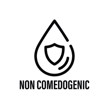 Non comedogenic skincare product label icon with shield and water drop  skin care