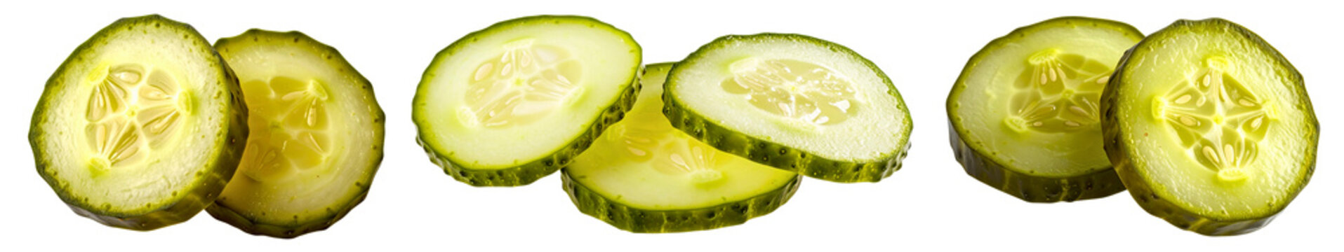 Collection of slices of dill cucumber pickle, Set of png on transparent background