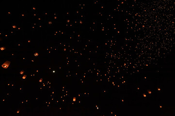 Floating lanterns take place during Thailand's Loi Krathong festival on the night of the full moon.