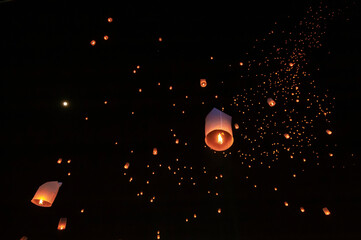 Floating lanterns take place during Thailand's Loi Krathong festival on the night of the full moon.