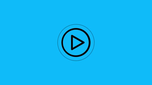 Minimalist black play button icon centered on solid blue background