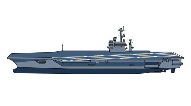 Modern Aircraft Carrier Side View Flat Vector Illustration