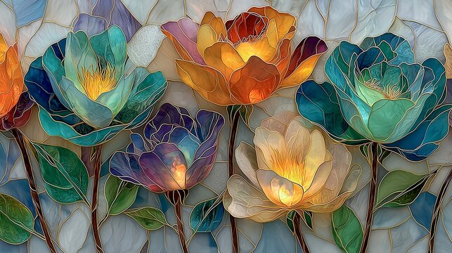 Fleurs en vitrail lumineuses aux couleurs vives