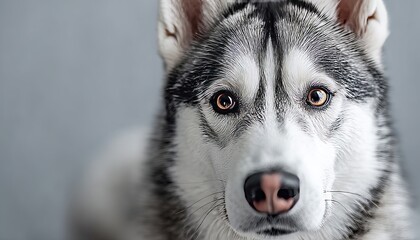 Obraz premium Charming Siberian Husky with Striking Blue Eyes Poses Gracefully Against a Minimalist Background