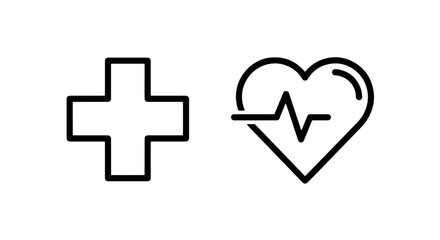 Obraz premium Medical cross and heartbeat line within heart icons, representing health and life.