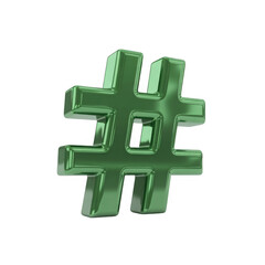 Obraz premium Green hashtag symbol gigapixel isolated on a transparent background