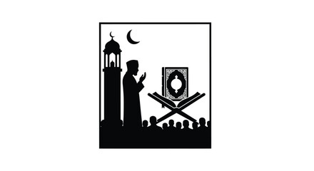 Elderly Muslim Worship Silhouette Ramadan Emblem