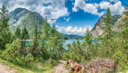 The iconic Lake Braies, Dolomites, South Tyrol, Italy