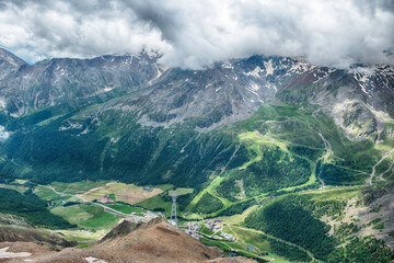 Ascending Schnalstal Glacier by cable car in the Italian Alps