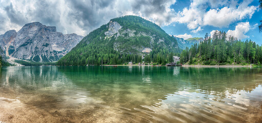 The iconic Lake Braies, Dolomites, South Tyrol, Italy