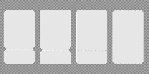 Collection of empty ticket shapes with perforated lines for party passes, cinema stubs, lottery coupons and event template designs