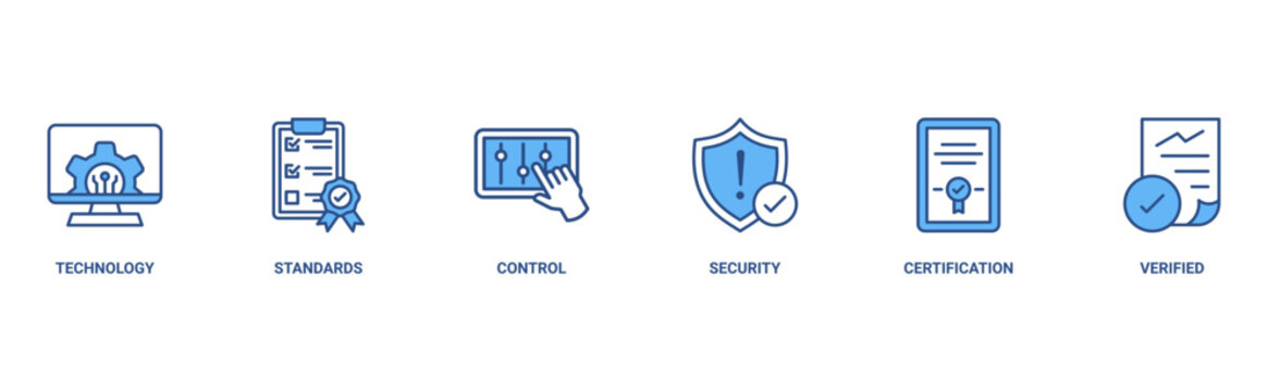 ISO 27001 banner web icon vector illustration concept for information security management system (ISMS) with an icon of technology, standards, control, security, certification, and verified