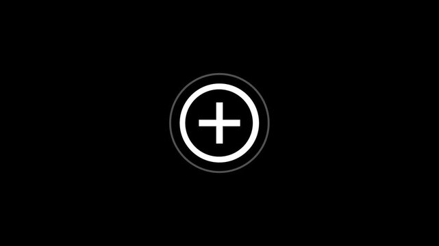 White plus sign icon centered on a deep black background