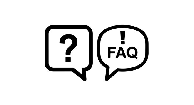 Speech bubbles with question mark and FAQ text, representing common questions and answers