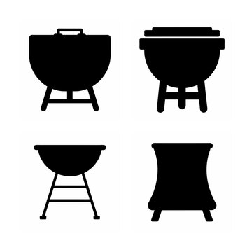 Four distinct types of outdoor grills depicted in black and white silhouettes