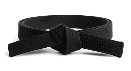 An elegantly tied black belt, a symbol of martial arts proficiency. This belt represents skill, discipline, and dedication in the sport