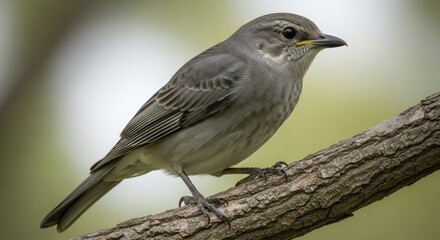 Close up of a songbird perched on a tree branch against blurred background