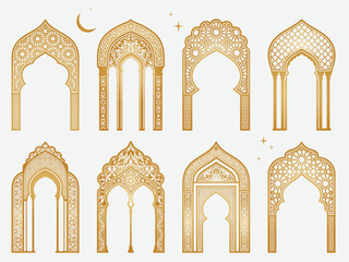 Arabic arches silhouette svg bundle. Arabian golden frames set
