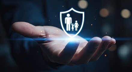 Family protection concept illustration shield symbol in hands insurance security