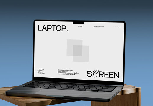 Laptop Screen Mockup on Wooden Table